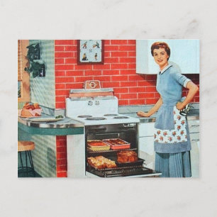 Süße Retro Vintage Köchin Küche Postkarte