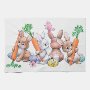 Süße retro-vintage-Osterhasen Geschirrtuch
