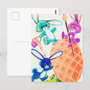 süße retro-vintage-Osterhasen Postkarte