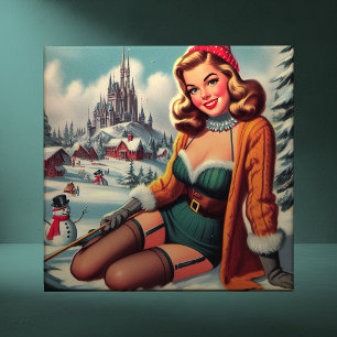 Süße Retro-Winter-Pin-up Fliese