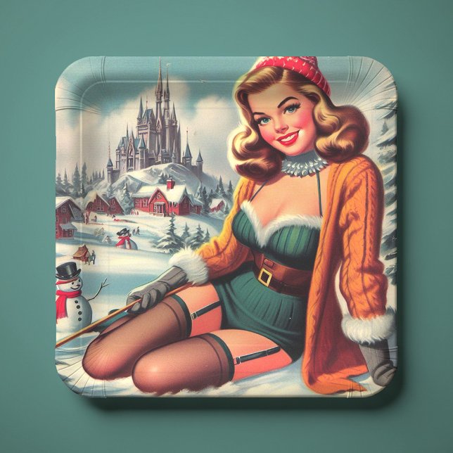 Süße Retro-Winter-Pin-up Pappteller (Von Creator hochgeladen)