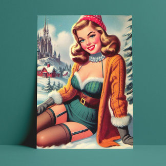 Süße Retro-Winter-Pin-up Postkarte