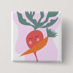 Süße Rettich- und Karotten-Cartoon  Button