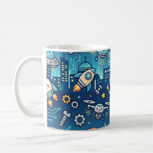Süße Roboterstadt-Tasse - Tech-Muster Kaffeetasse