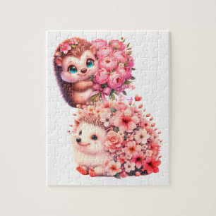 Süße romantische Florale Igel-Duo-Illustration