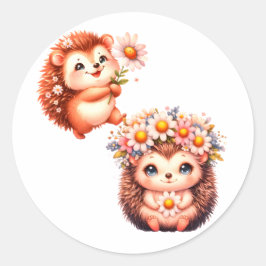 Süße romantische florale Igel-Duo-Illustration Runder Aufkleber