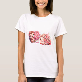 Süße romantische florale Igel-Duo-Illustration T-Shirt