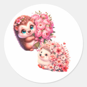 Süße romantische florale Illustration eines Igel-D Runder Aufkleber