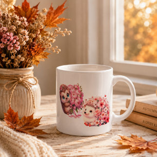 Süße romantische Igel-Espressotasse – Florales Paa Milchtasse