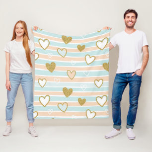 Süße romantische Pastell-Herz-Streifen Fleecedecke