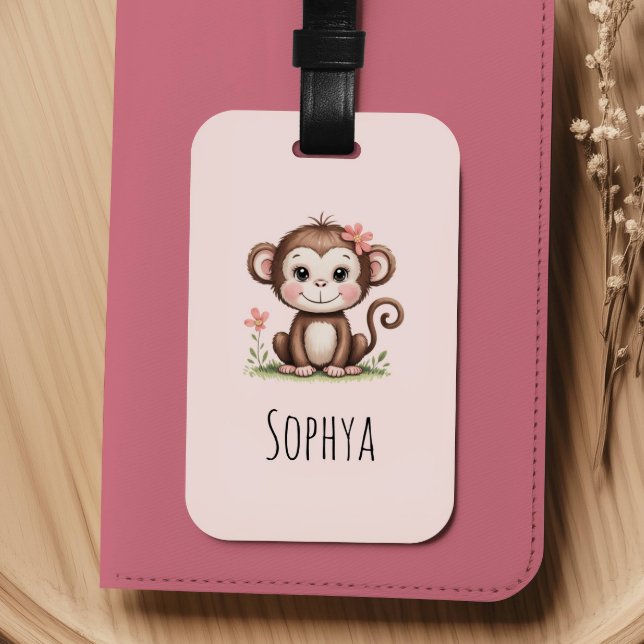 Süße rosa Affe Mädchen Kids Gepäckanhänger (Von Creator hochgeladen)
