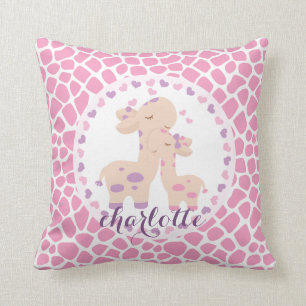 Süße rosa Baby-Mädchen-Giraffe personalisiert Kissen