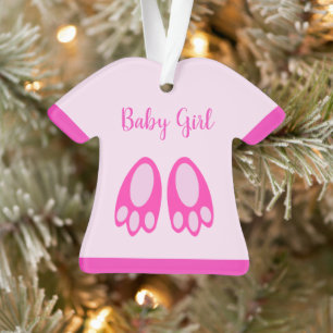 Süße rosa Baby-Mädchen-Hasen-Füße zuerst Weihnacht Ornament