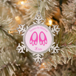 Süße rosa Baby-Mädchen-Hasenfüße Ostern individuel Schneeflocken Zinn-Ornament