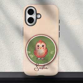 Süße rosa Baby-Vogel-Malerei mit individuellem Nam iPhone 16 Hülle