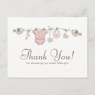 Süße rosa Babywäscheleine   Dankeschön fürs Babysh Postkarte