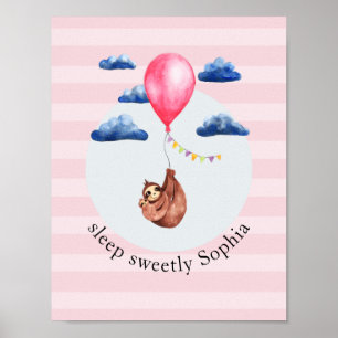 Süße rosa Ballonfaultier Mädchen Tier und Name Kin Poster