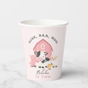 Süße rosa Bauernhof-Tiere für den 2. Geburtstag vo Pappbecher