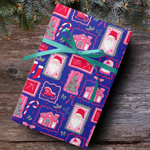 Süße Rosa-Blau-Coquette-Rahmen Weihnachtsmuster Geschenkpapier