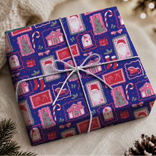 Süße Rosa-Blau-Coquette-Rahmen Weihnachtsmuster Geschenkpapier