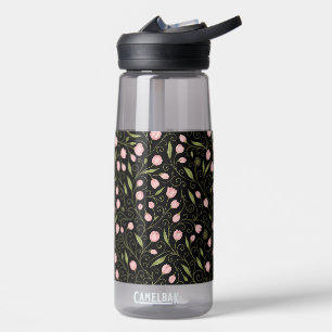 Süße, rosa Blume auf Schwarz mit sich wiederholend Trinkflasche