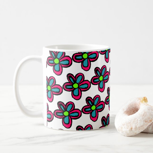 Süße rosa Blume Kaffeetasse (Mit Donut)