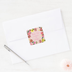 Süße rosa Blumen Florale Babyparty Quadratischer Aufkleber