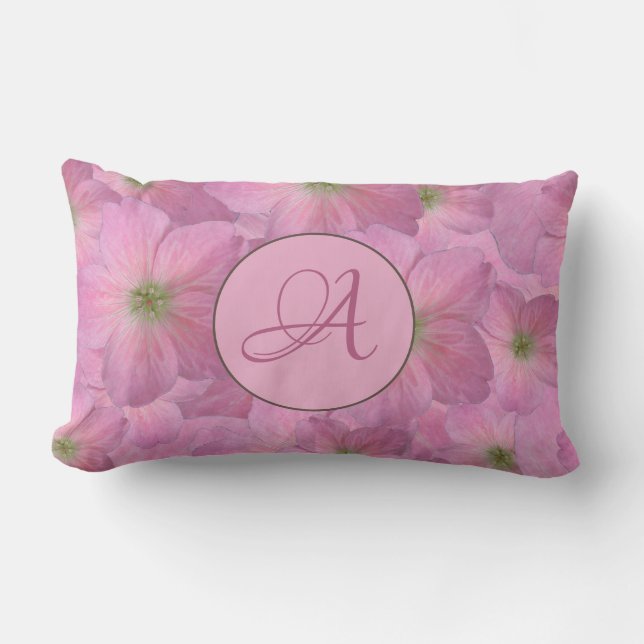 Süße rosa Blumen mit kundenspezifischem Monogramm Lendenkissen (Vorderseite)