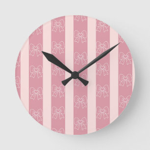 Süße rosa Bogenstreifen-Muster – Girly-Ästhetik Runde Wanduhr