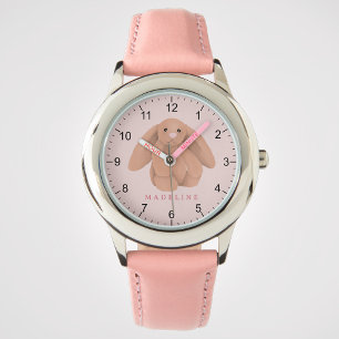 Süße rosa Bunny-Häschen-Plüschtiere für Mädchen Armbanduhr
