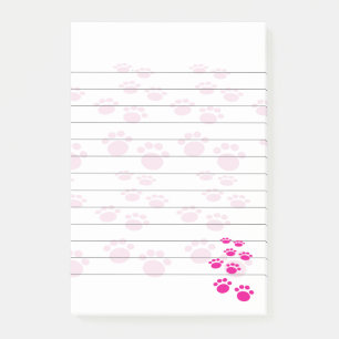 Süße rosa Cartoon-Haustier-Pfoten-Spur Lined Post-it Klebezettel