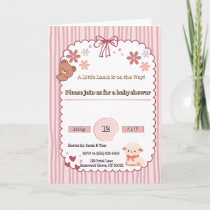 Süße rosa Coquette-Lamm- und Bär-Babyshower-Einlad Karte
