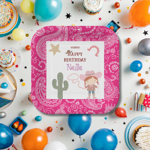 Süße Rosa Cowgirl Kindergeburtstag Pappteller