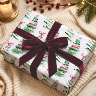 Süße rosa Creme Coquette Schleifen Weihnachtsbäume Geschenkpapier