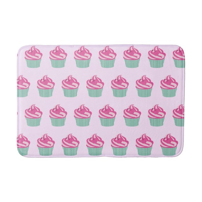 Süße rosa Cupcakes Muster Pastellrosa Badematte (Vorderseite)