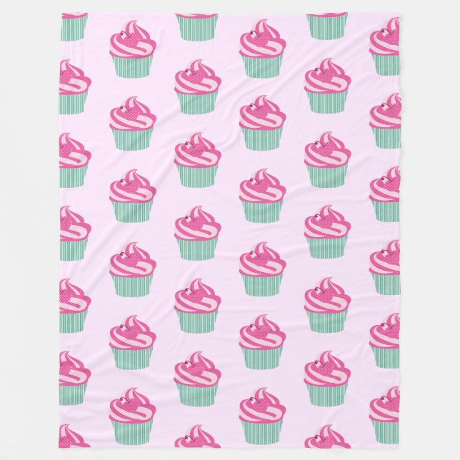 Süße rosa Cupcakes Muster Pastellrosa Fleecedecke (Vorderseite)