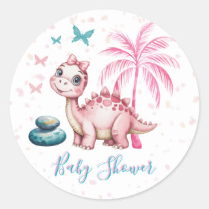 Süße rosa Dinosaurier-Baby-Party Runder Aufkleber