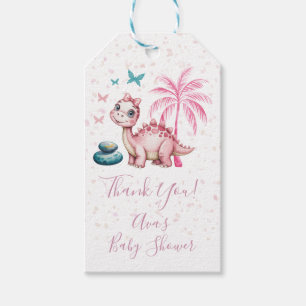 Süße rosa Dinosaurier-Baby-Shower-Dankeschön Geschenkanhänger