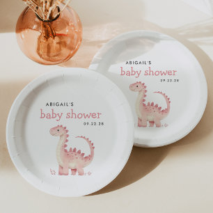 Süße rosa Dinosaurier Mädchen Baby Shower Pappteller