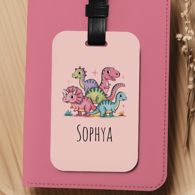 Süße rosa Dinosaurier Mädchen Kinder Gepäckanhänger (Von Creator hochgeladen)