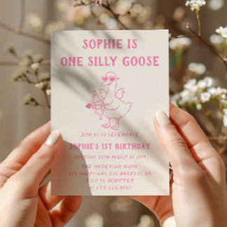 Süße rosa dumme Gans 1. Geburtstag Einladung