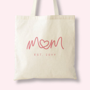 Süße rosa einfache Schrift Herz Mom Gegründet Est Tragetasche