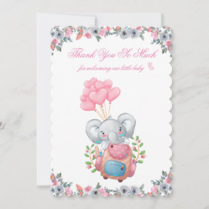 Süße rosa Elefanten-Baby-Party Dankeskarten Einladung