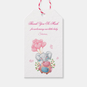 Süße rosa Elefanten-Baby-Shower-Dankeschön-Anhänge Geschenkanhänger