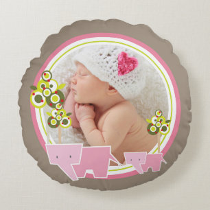 Süße rosa Elefanten Wald Baby Mädchen Foto Rundes Kissen
