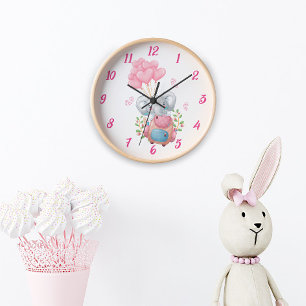 Süße rosa Elefanten-Wanduhr   Deko fürs Babyzimmer Uhr