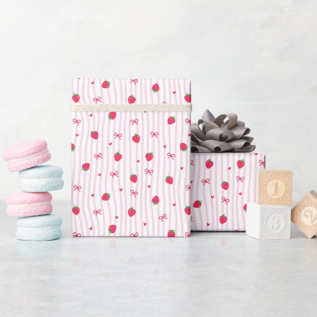 Süße rosa Erdbeer-Muster-Wrap-Rolle Geschenkpapier (Babyparty)