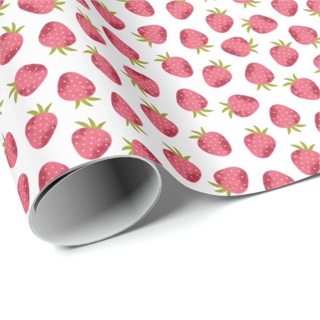 Süße rosa Erdbeernahtloses Muster Geschenkpapier (Rolleneckpunkt)