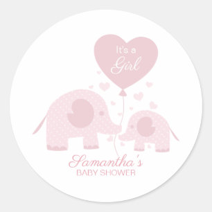 Süße rosa errötete Elefant Mädchen Babyparty Runder Aufkleber