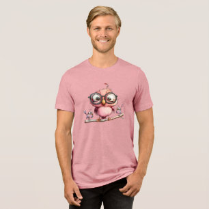 Süße rosa Eule und Vogel Freunde Tri-Blend Shirt